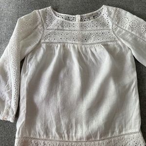 J. CREW Women's White Linen Peasant Boho Blouse Top Eyelet, Size 00